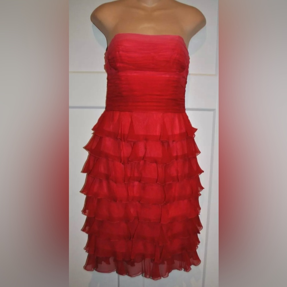 LAUNDRY BY SHELLI SEGAL 100% Silk Ombre Strapless Tiered Ruffle Dress size 4